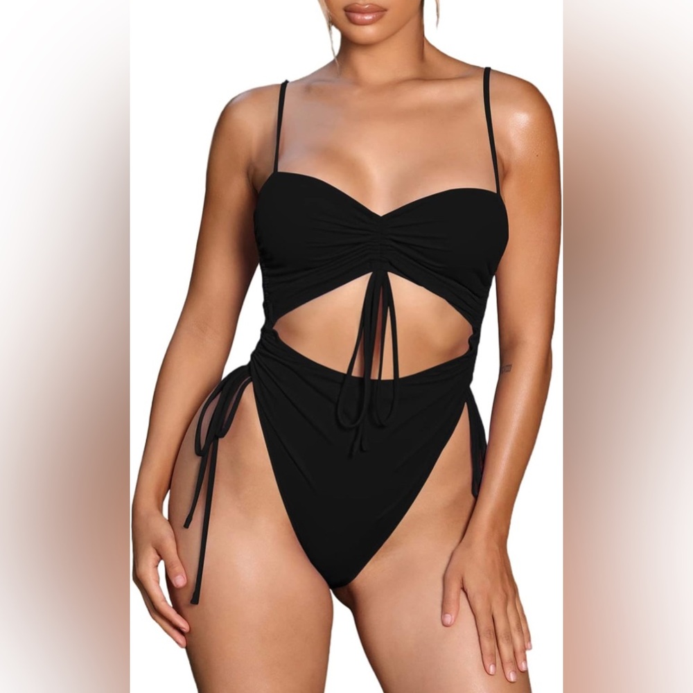 Women’s Cut Out Drawstring One Piece Swimsuit